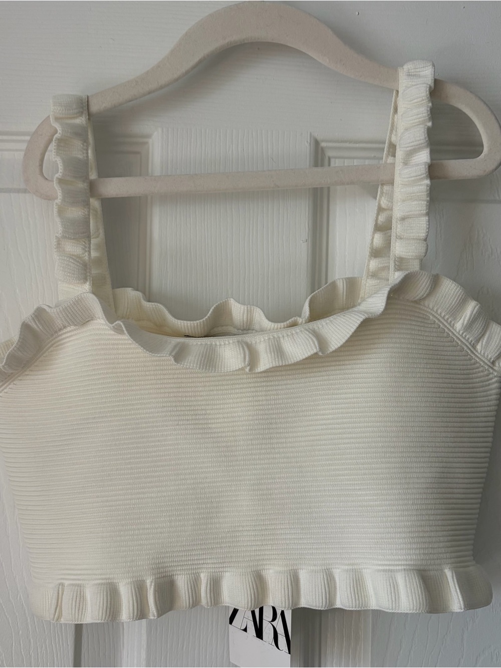 NWT Zara Ribbed Ruffle Cropped Tank Top in White size Small - Picture 2 of 4
